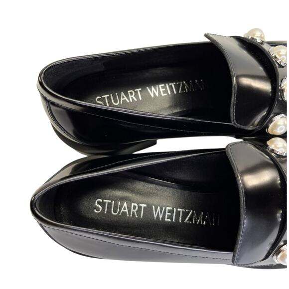 Stuart Weitzman Portia Bold Loafers Black Leather w Pearl Detail Size 8.5 Spain - Picture 11 of 14